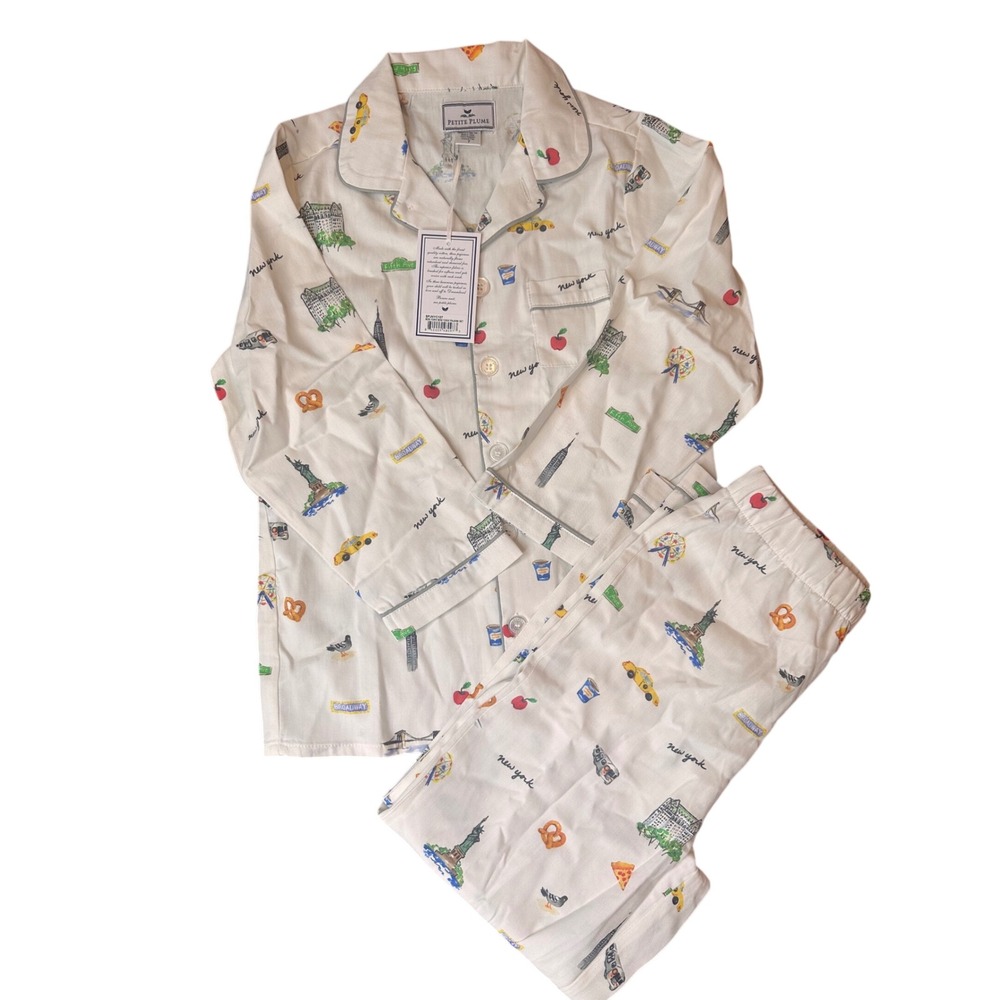 Petite Plume Kids New York! Pajama Set White Cotton Size 7 SPJNYC107